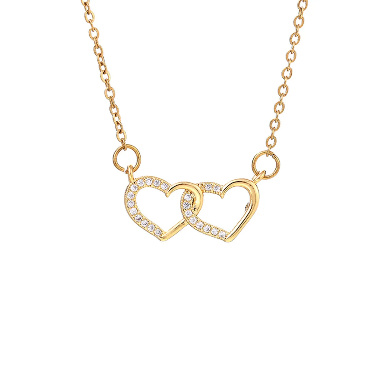 201 Stainless Steel Copper Gold Plated Plating Inlay Heart Shape Zircon Pendant Necklace