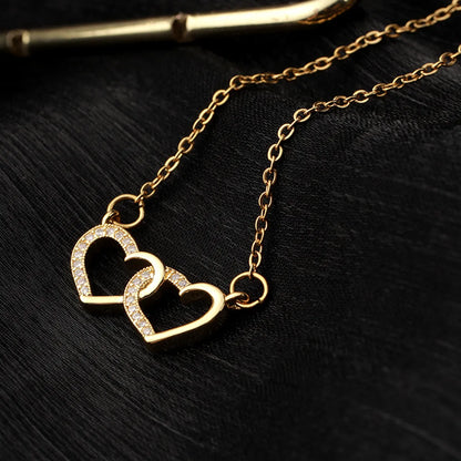 201 Stainless Steel Copper Gold Plated Plating Inlay Heart Shape Zircon Pendant Necklace