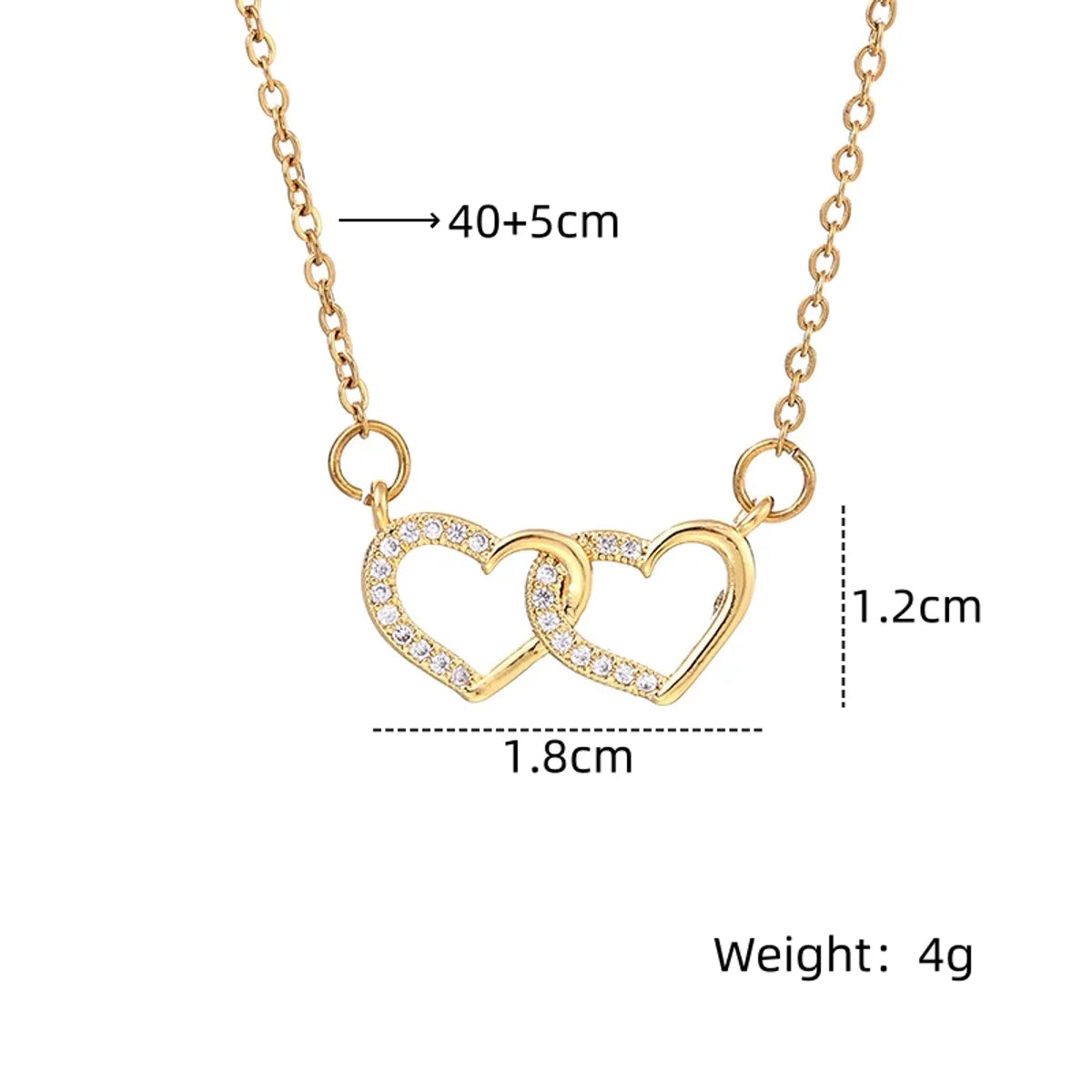 201 Stainless Steel Copper Gold Plated Plating Inlay Heart Shape Zircon Pendant Necklace