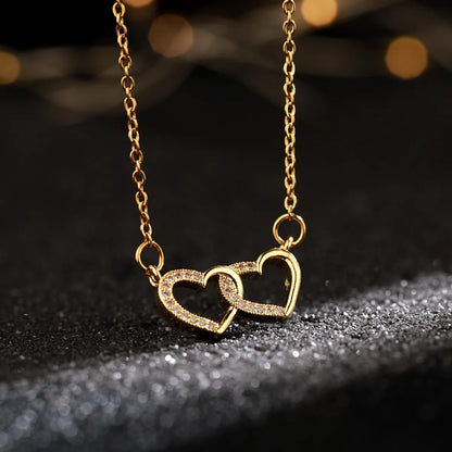 201 Stainless Steel Copper Gold Plated Plating Inlay Heart Shape Zircon Pendant Necklace