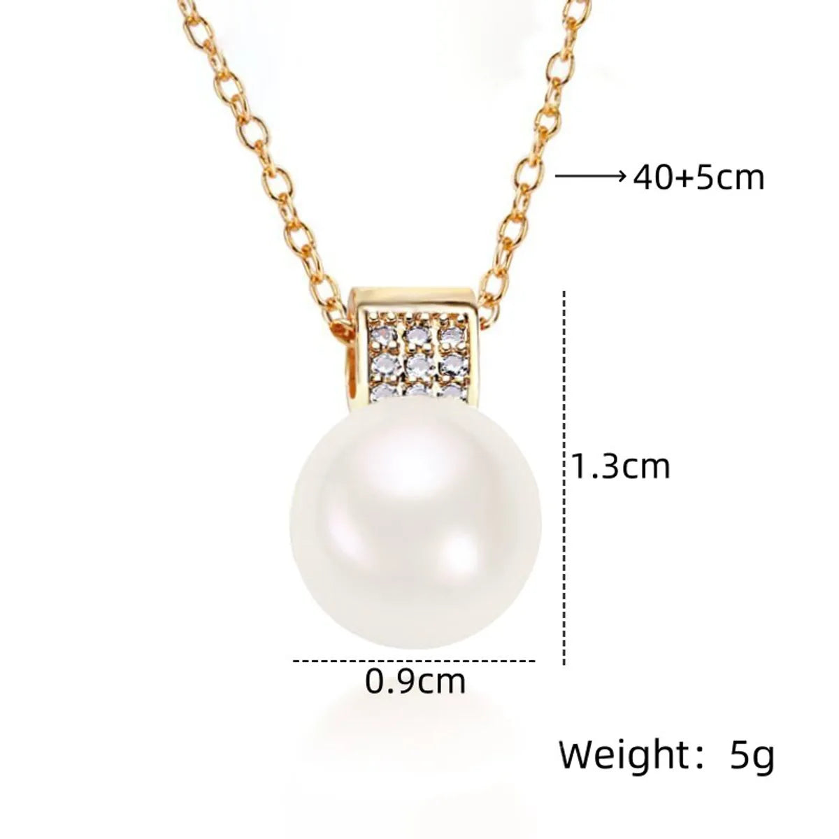 201 Stainless Steel Copper Gold Plated Plating Inlay Round Artificial Pearls Zircon Pendant Necklace