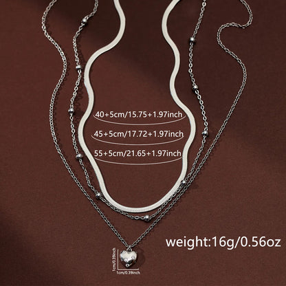 201 Stainless Steel Copper Inlay Heart Shape Zircon Three Layer Necklace