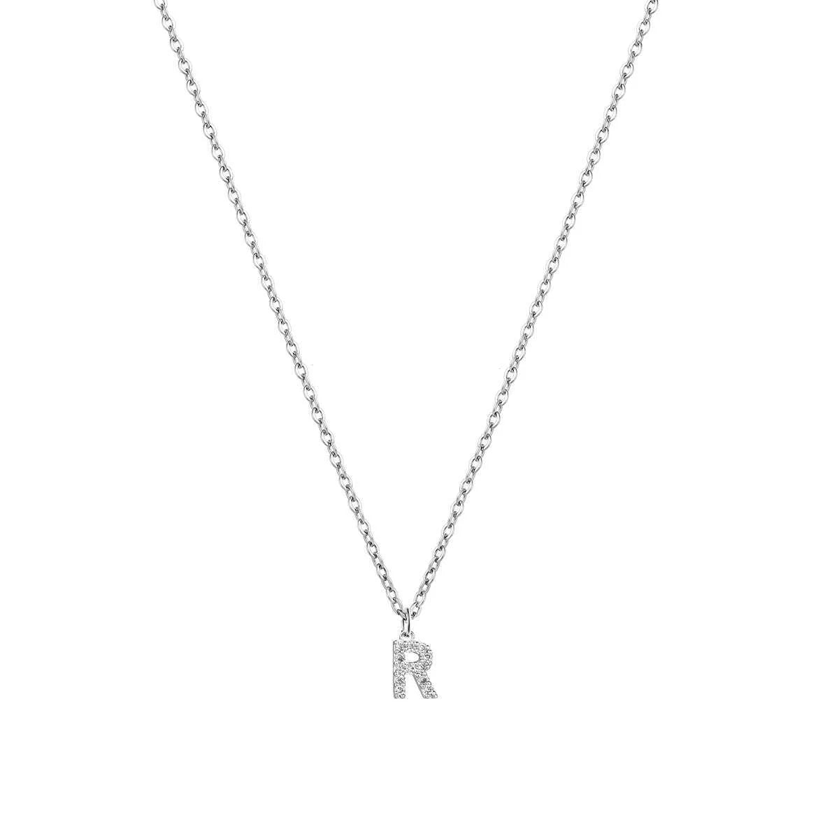 201 Stainless Steel Copper Inlay Letter Zircon Pendant Necklace