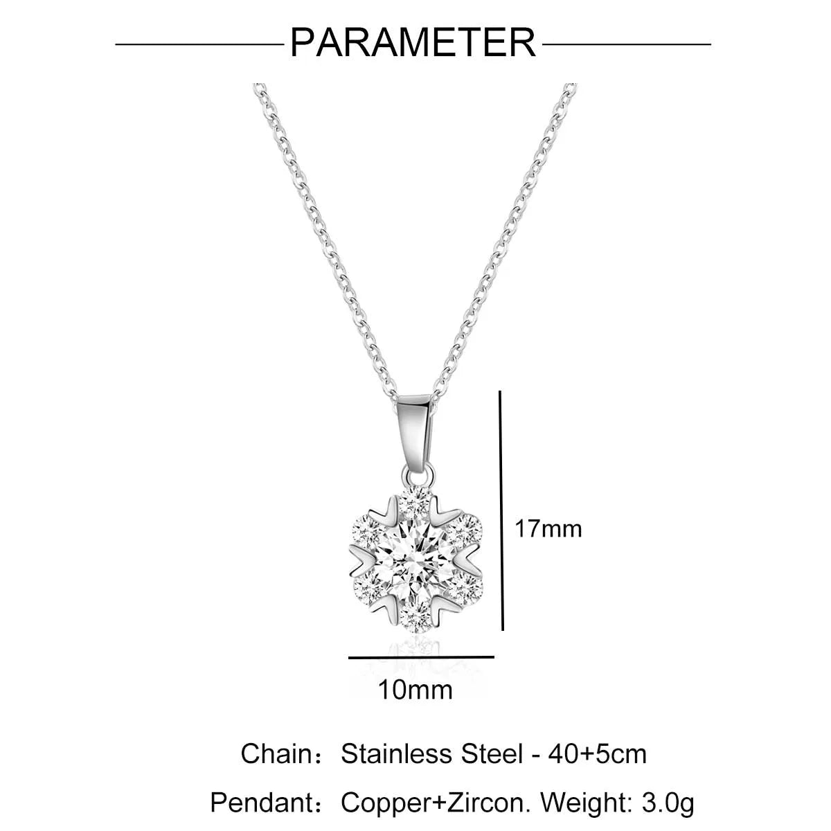 201 Stainless Steel Copper Inlay Snowflake Zircon Pendant Necklace