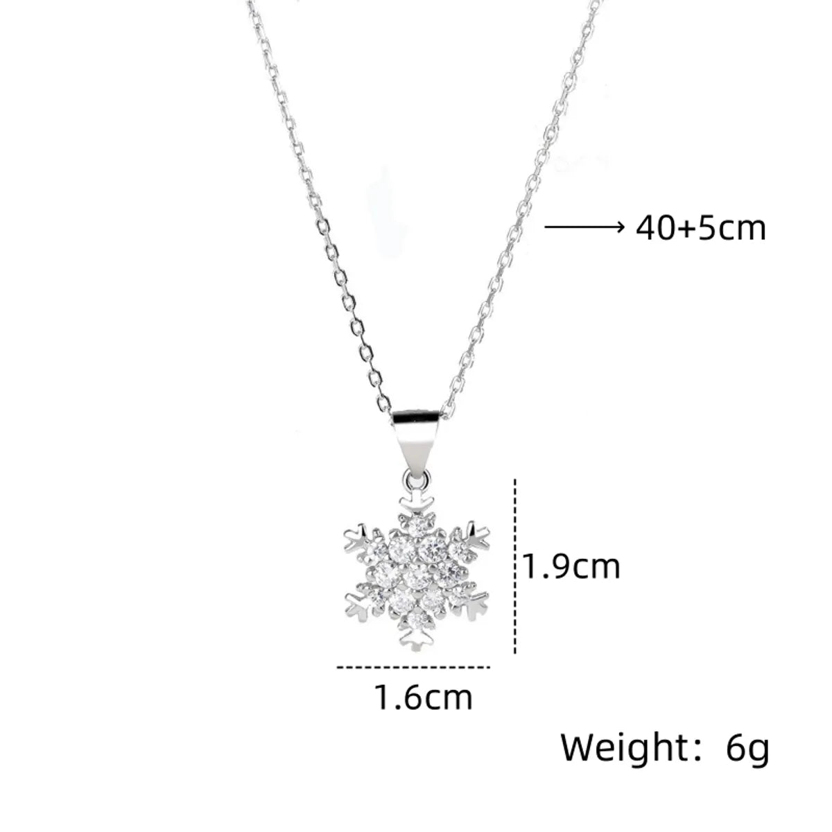 201 Stainless Steel Copper Plating Inlay Snowflake Zircon Pendant Necklace