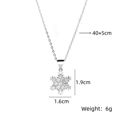 201 Stainless Steel Copper Plating Inlay Snowflake Zircon Pendant Necklace