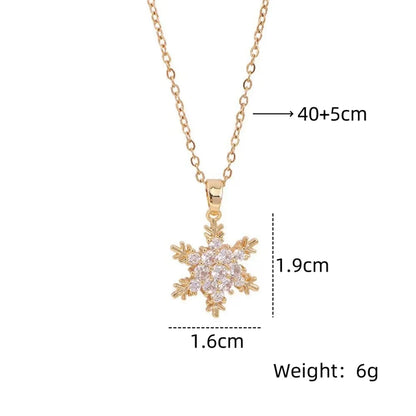 201 Stainless Steel Copper Plating Inlay Snowflake Zircon Pendant Necklace