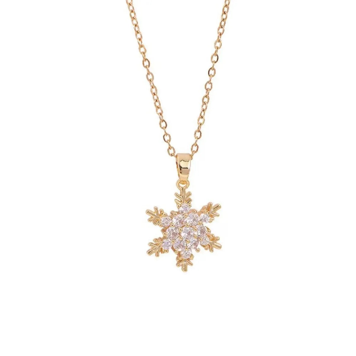 201 Stainless Steel Copper Plating Inlay Snowflake Zircon Pendant Necklace