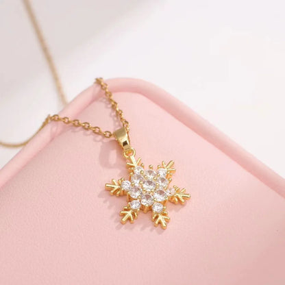 201 Stainless Steel Copper Plating Inlay Snowflake Zircon Pendant Necklace