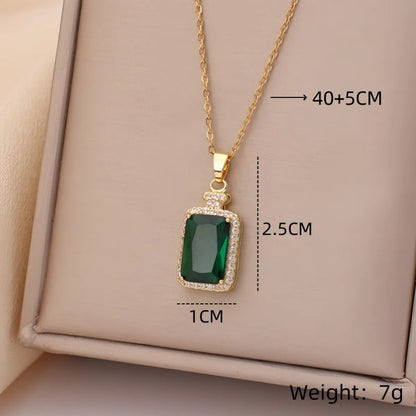 201 Stainless Steel Copper White Gold Plated Gold Plated Plating Inlay Geometric Glass Zircon Pendant Necklace