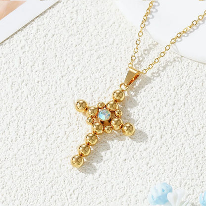 201 Stainless Steel Gold Plated Simple Style Inlay Cross Zircon Pendant Necklace