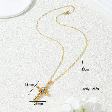 201 Stainless Steel Gold Plated Simple Style Inlay Cross Zircon Pendant Necklace