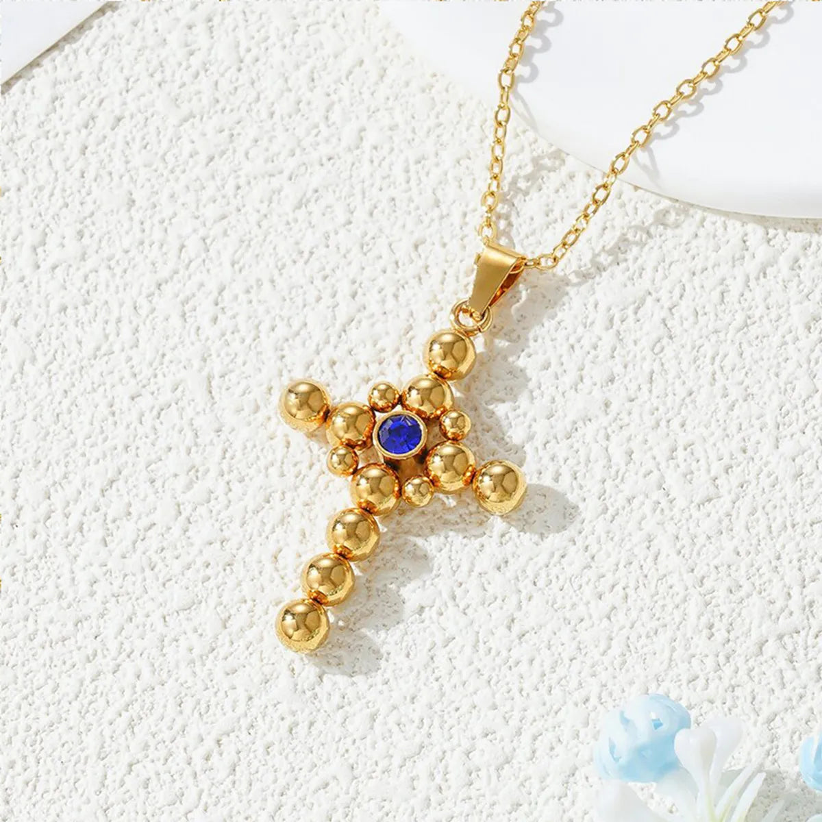 201 Stainless Steel Gold Plated Simple Style Inlay Cross Zircon Pendant Necklace