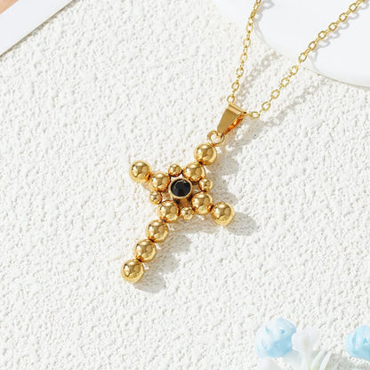 201 Stainless Steel Gold Plated Simple Style Inlay Cross Zircon Pendant Necklace