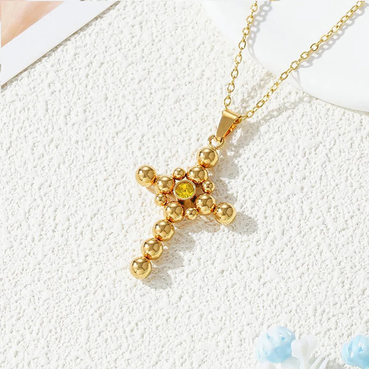 201 Stainless Steel Gold Plated Simple Style Inlay Cross Zircon Pendant Necklace