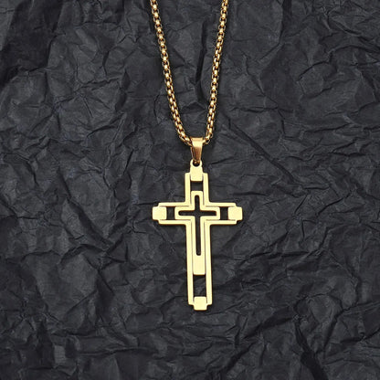 Wholesale Jewelry Hip-Hop Human Cross Tree 201 Stainless Steel 18K Gold Plated Hollow Out Pendant Necklace