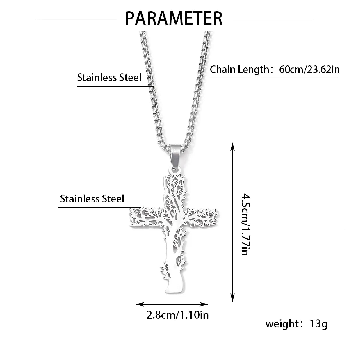 Wholesale Jewelry Hip-Hop Human Cross Tree 201 Stainless Steel 18K Gold Plated Hollow Out Pendant Necklace