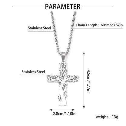 Wholesale Jewelry Hip-Hop Human Cross Tree 201 Stainless Steel 18K Gold Plated Hollow Out Pendant Necklace