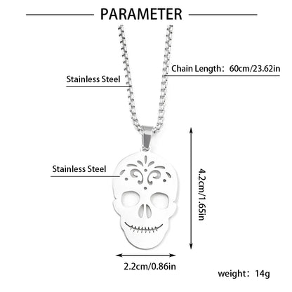 Wholesale Jewelry Hip-Hop Round Life Tree Skull 201 Stainless Steel 18K Gold Plated Hollow Out Pendant Necklace