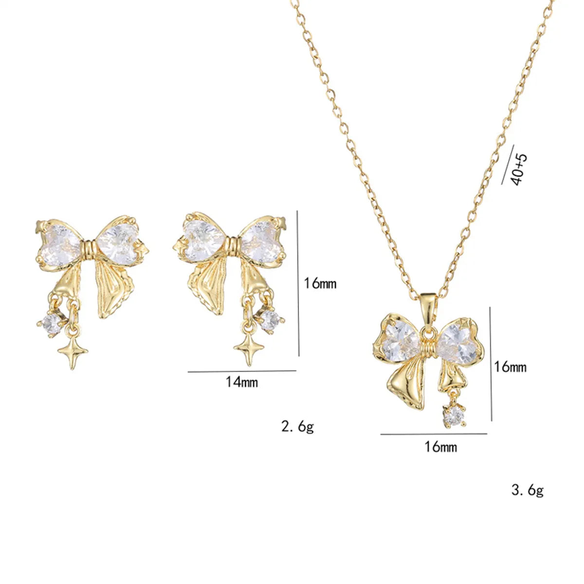 201 Stainless Steel Plating Inlay Bow Knot Zircon Pendant Necklace