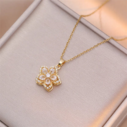 201 Stainless Steel Plating Inlay Bow Knot Zircon Pendant Necklace