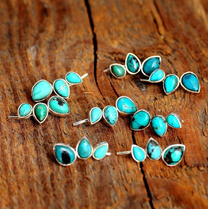 Bohemian Turquoise Earrings Simple Reptile Water Drop Natural Stone Stud Earrings