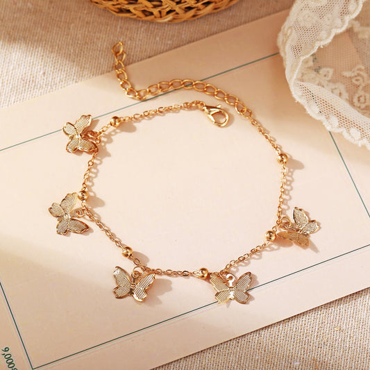 Fashion New Beach Hollow Butterfly Alloy Pendant Handmade Anklet