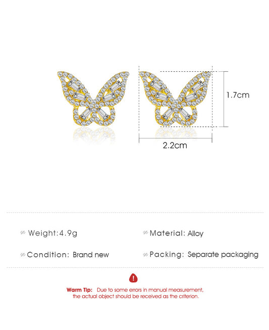 Simple Zircon Butterfly Women's Gentle Ladies Style Crystal Earrings