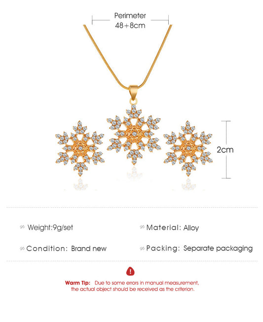 New Simple Micro-inlaid Diamond Snowflake Pendant Necklace Snowflake Earrings Set