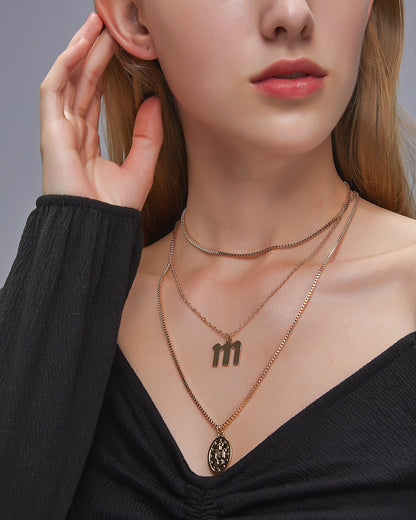 New Retro Religious Three-layer Metal Long  Multi-layer Letter Idol Alloy Necklace