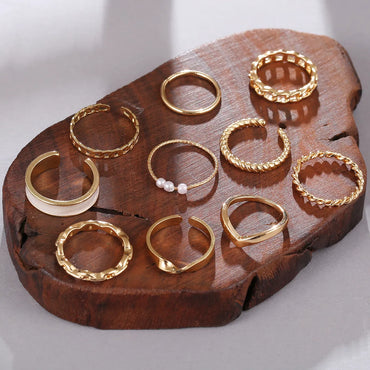 New Creative Simple Jewelry Pearl Drop Oil Ring 10-Piece Set