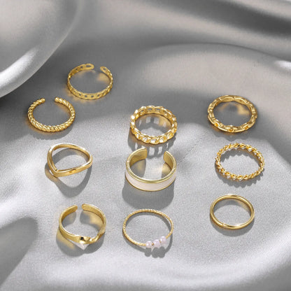 New Creative Simple Jewelry Pearl Drop Oil Ring 10-Piece Set