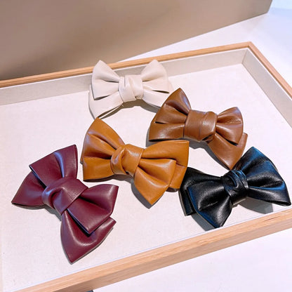 New Style Autumn And Winter French Retro Pu Leather Bow Hairpin Hairpin Temperament Hair Accessories Bangs Clip Hair Accessories