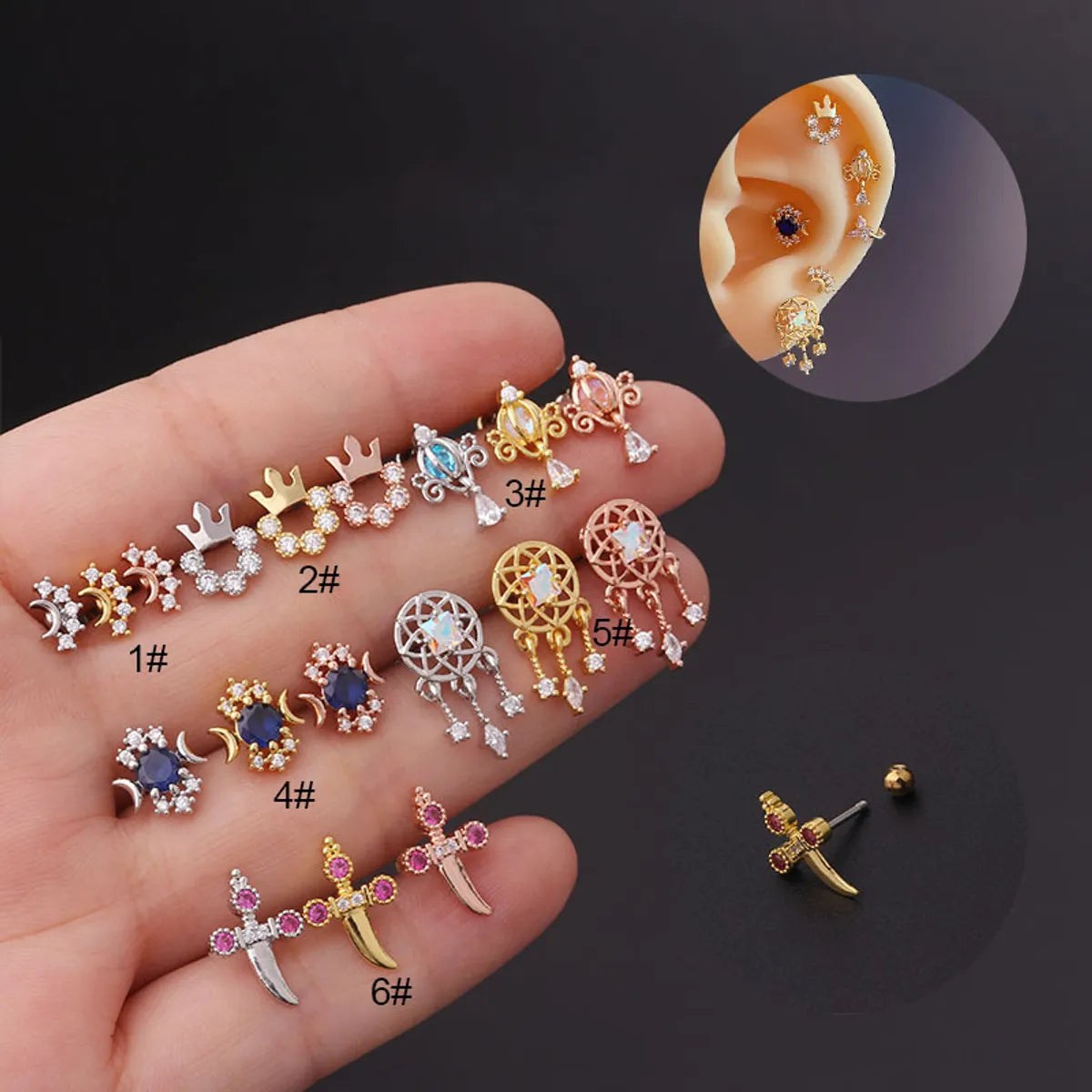 New Trendy Earrings Cochlear Screw Buckle Ins Stainless Steel Fine Needle Ear Bone Nail Piercing Earrings