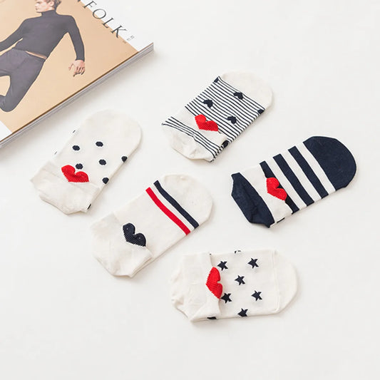 Socks Female Back Heel Small Heart Design Cotton Short Women'S Socks