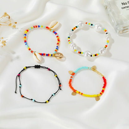 New Four-piece Woven Nepal Color Beaded Shell Bracelet Set For Women