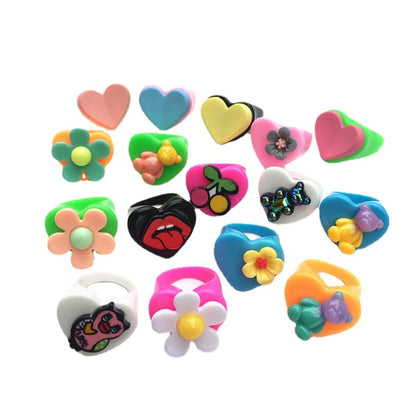 New Acrylic Heart-shaped Geometric Flower Bear Cartoon Multi-color Ring