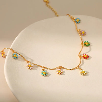 New Copper 18k Gold-Plated Hand-Painted Dripping Oil Color Daisy Anklet Leg Chain