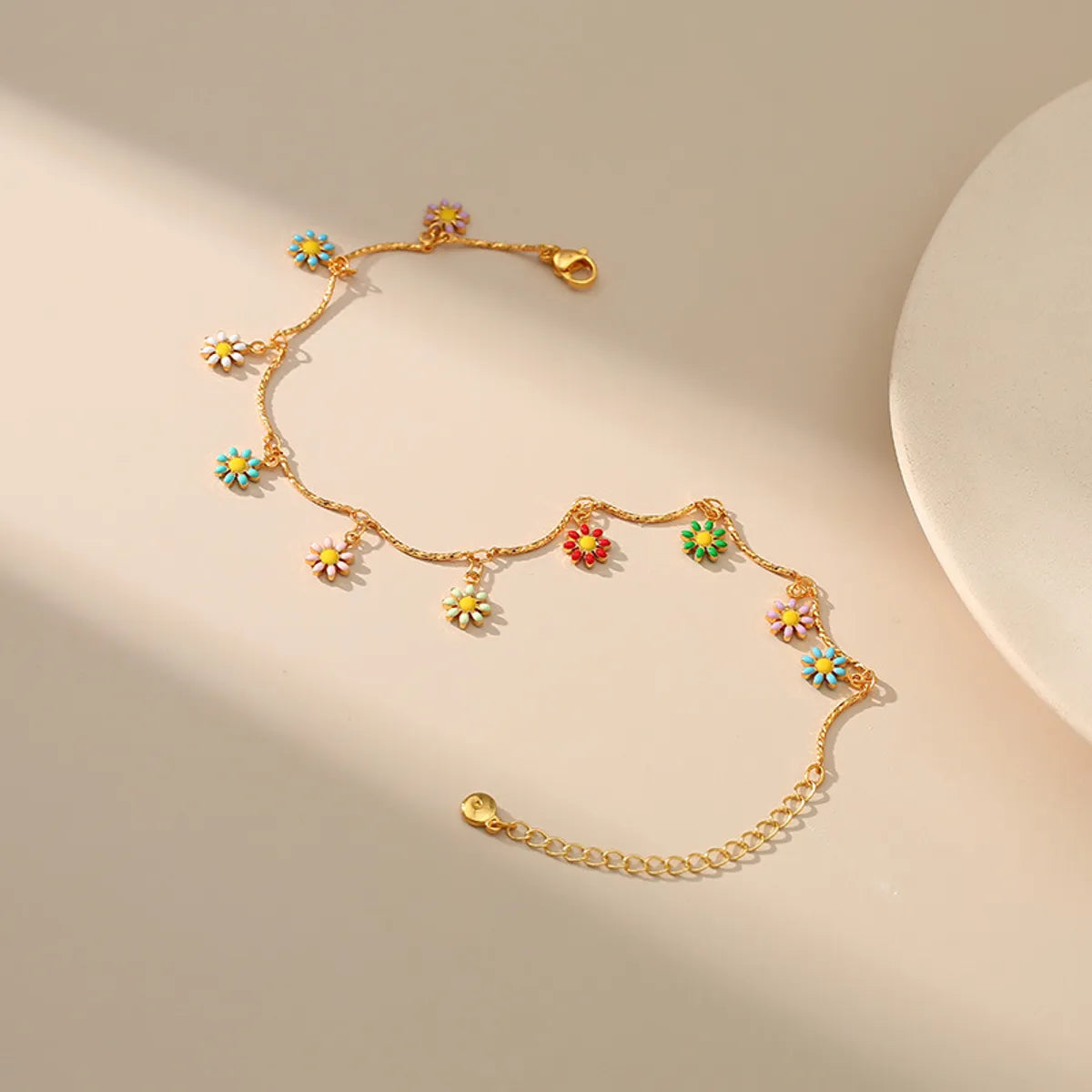 New Copper 18k Gold-Plated Hand-Painted Dripping Oil Color Daisy Anklet Leg Chain