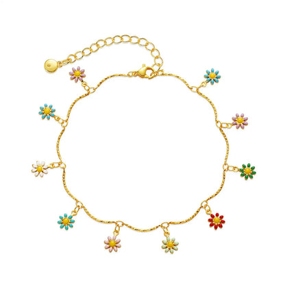 New Copper 18k Gold-Plated Hand-Painted Dripping Oil Color Daisy Anklet Leg Chain