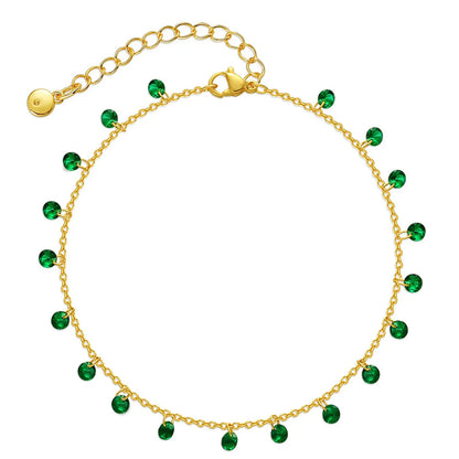 New Copper 18k Gold Plated Inlaid Green Zircon Anklet