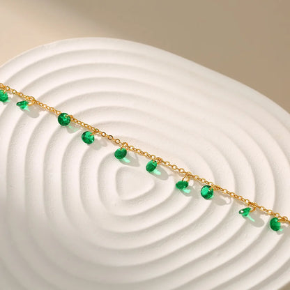 New Copper 18k Gold Plated Inlaid Green Zircon Anklet