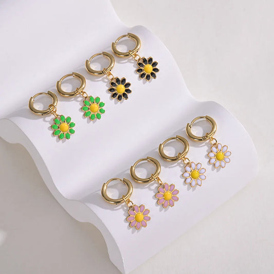 Retro Daisy Plating Stainless Steel Flowers Earrings