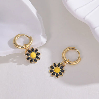 Retro Daisy Plating Stainless Steel Flowers Earrings