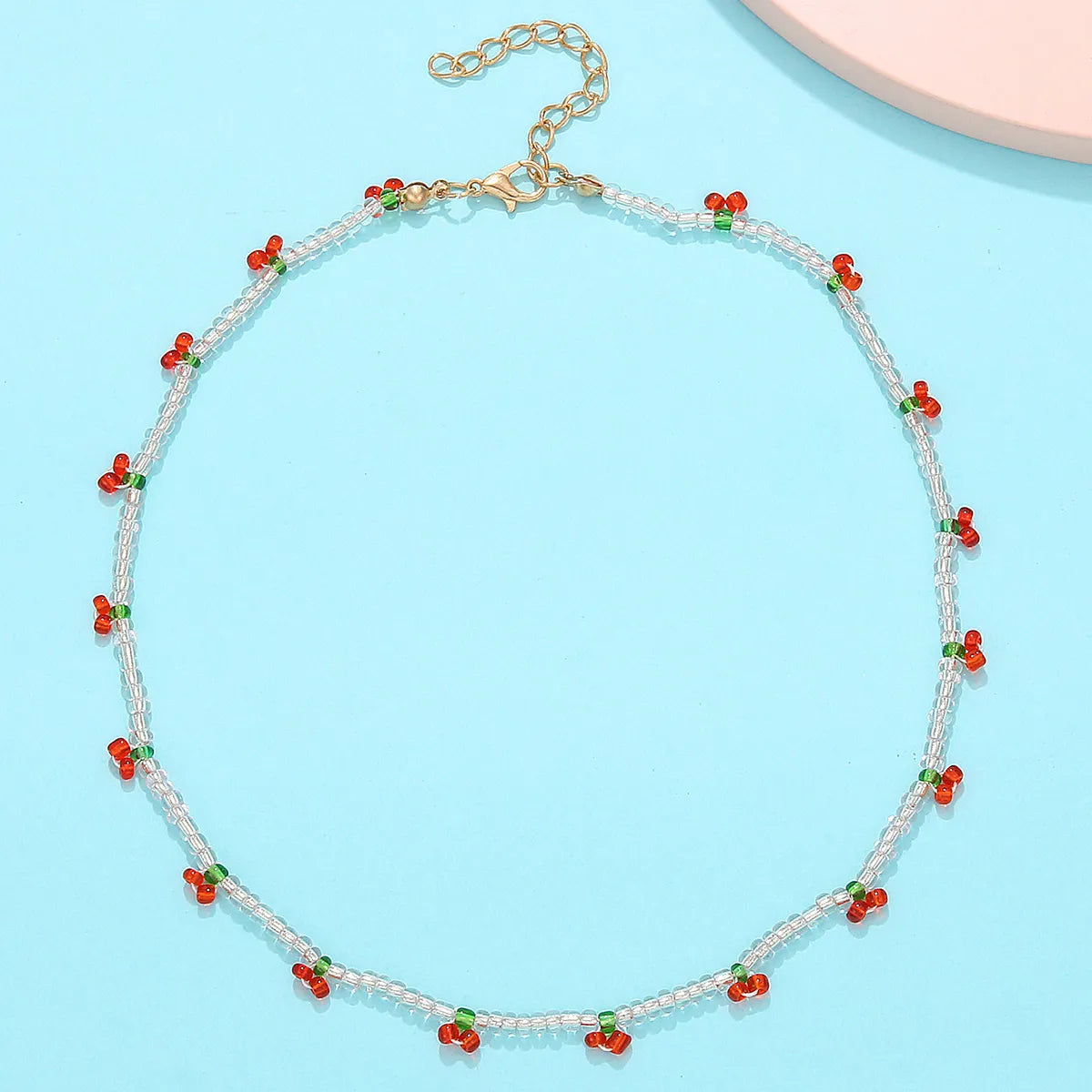 New Fashion Elegant Clavicle Chain Transparent Handmade Beaded Cherry Necklace