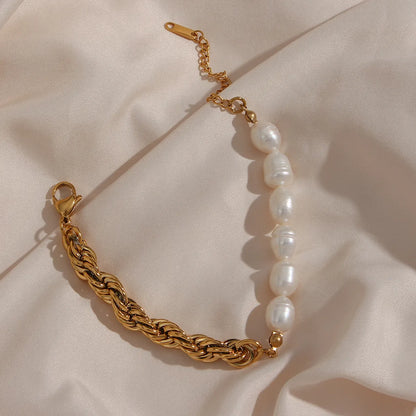 Fashion Geometric Stainless Steel Plating Artificial Pearls Gold Plated Necklace