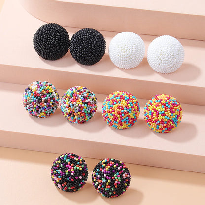 New Fashion Retro Colorful Hemisphere Bead Ear Stud Earrings