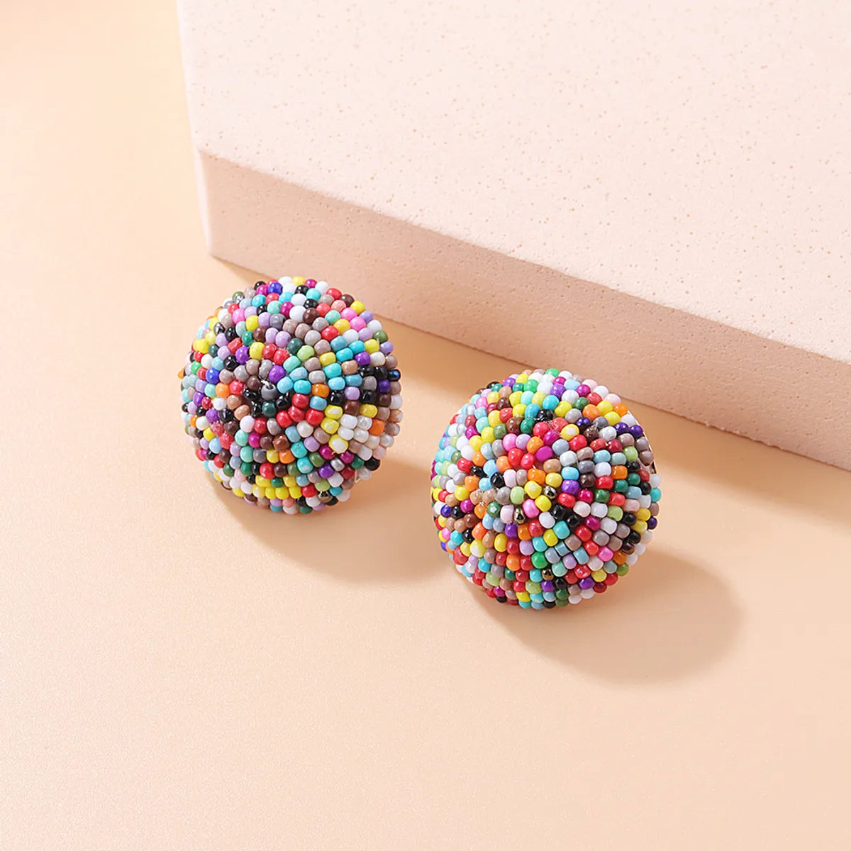 New Fashion Retro Colorful Hemisphere Bead Ear Stud Earrings