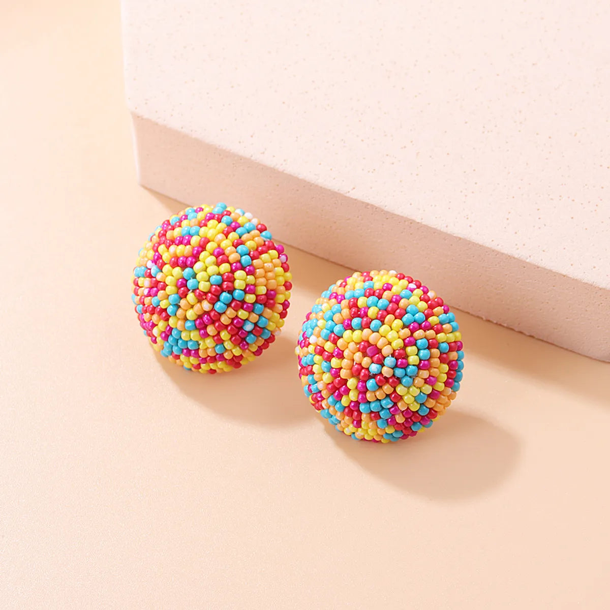 New Fashion Retro Colorful Hemisphere Bead Ear Stud Earrings