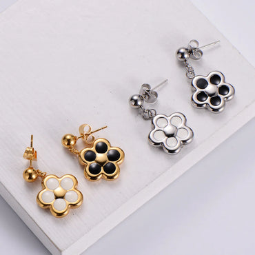 New Plum Blossom Drop Oil Gold Plated Necklace Ear Stud Set